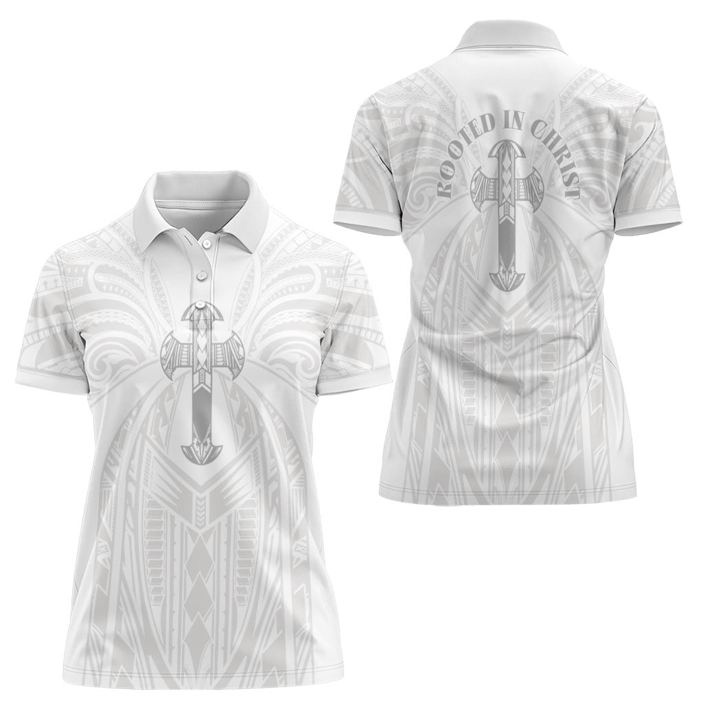 Samoa Christian Women Polo Shirt Rooted In Christ Polynesian Cross