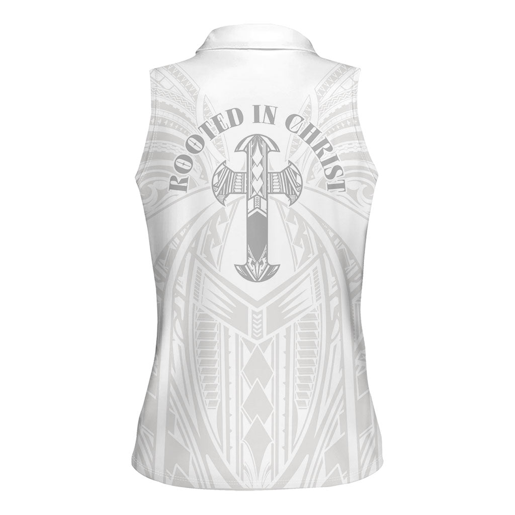 Samoa Christian Women Sleeveless Polo Shirt Rooted In Christ Polynesian Cross