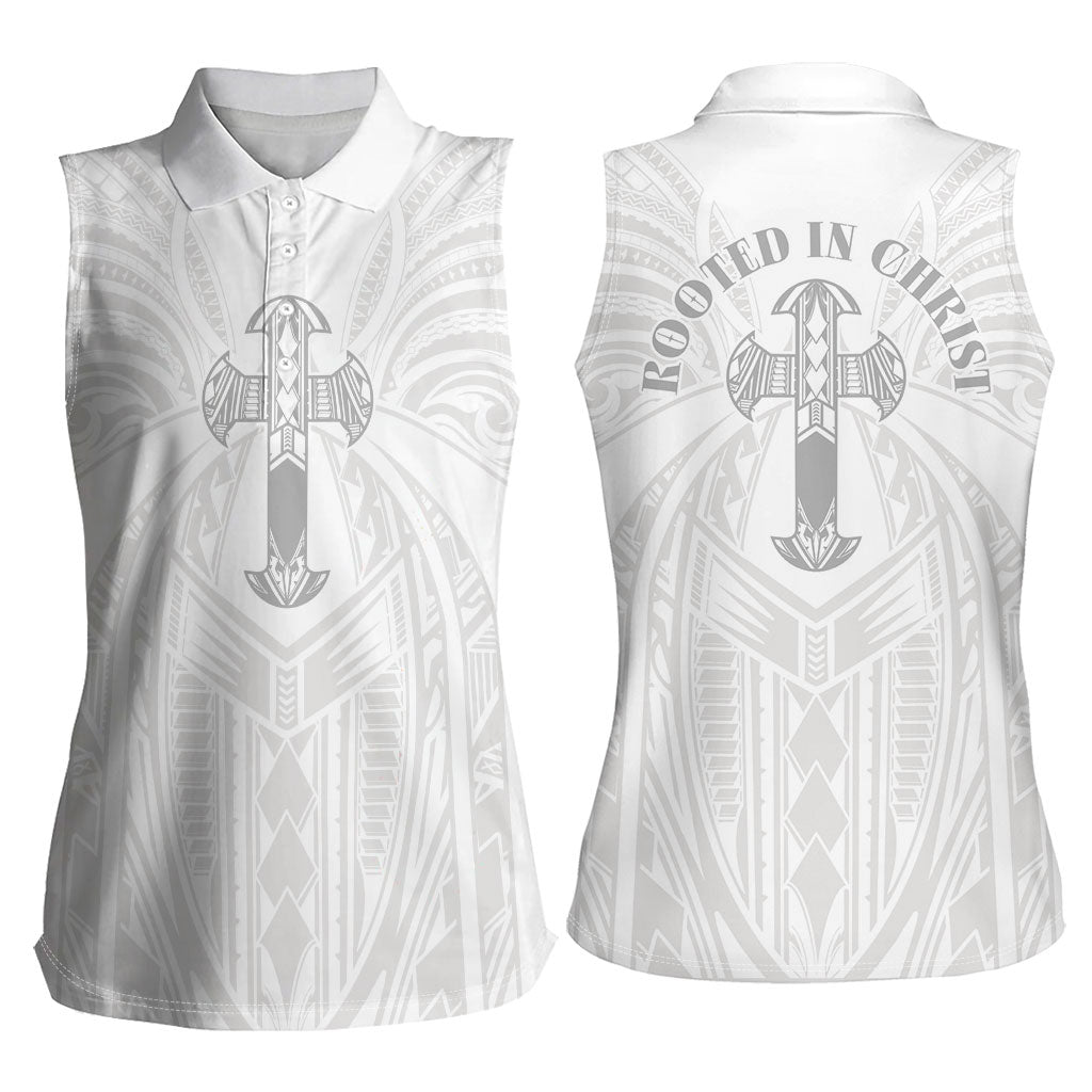 Samoa Christian Women Sleeveless Polo Shirt Rooted In Christ Polynesian Cross