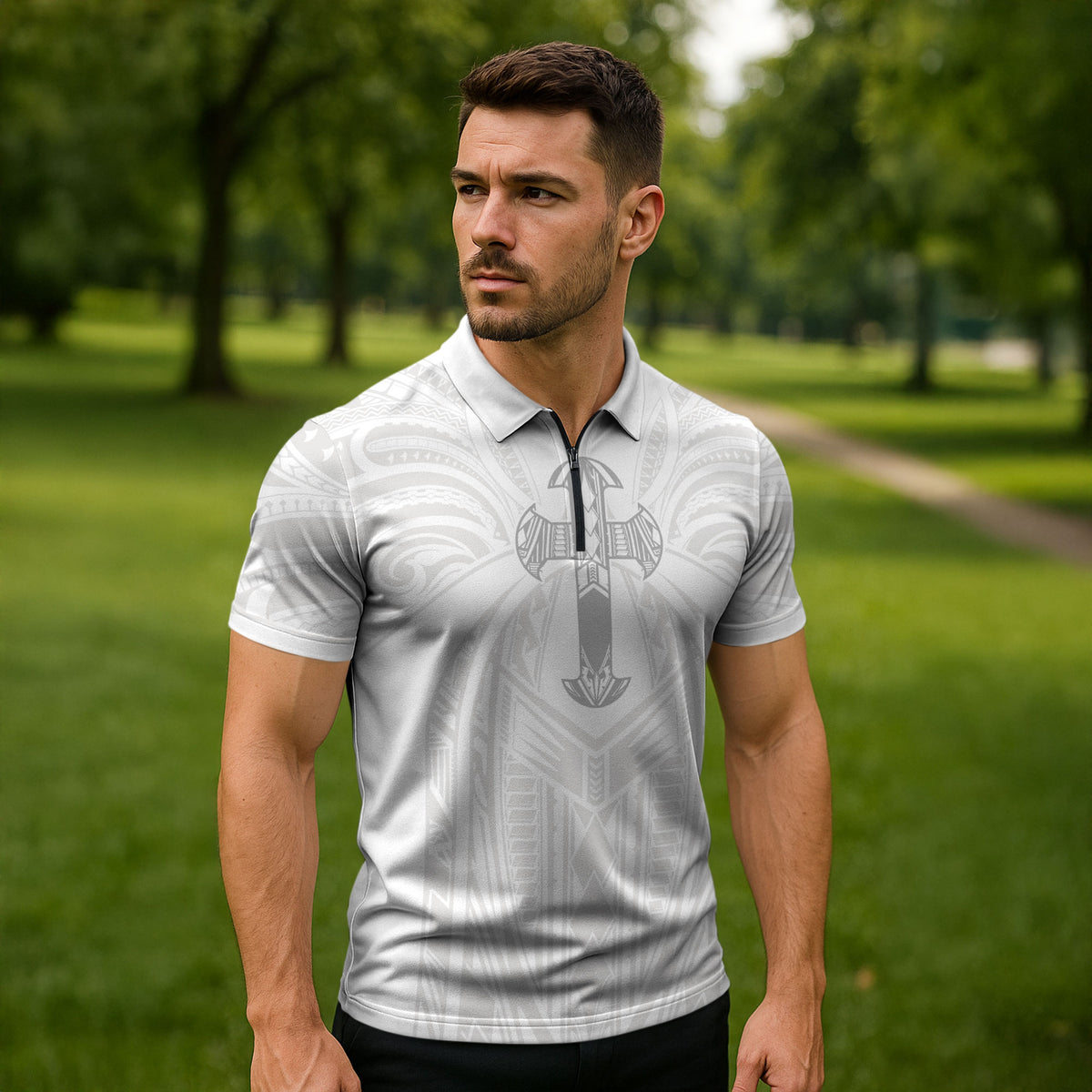 Samoa Christian Zipper Polo Shirt Rooted In Christ Polynesian Cross