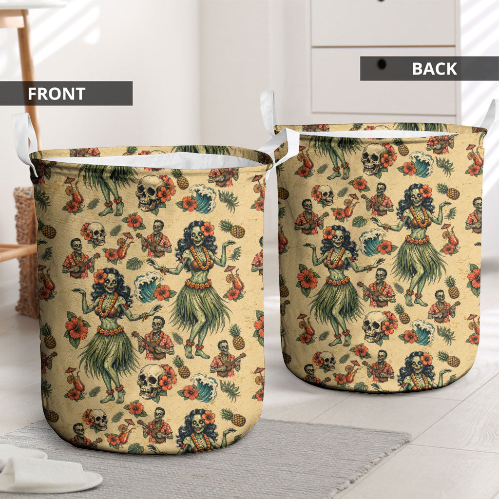 Hawaii Halloween Laundry Basket Spooky Tropical Hula Zombie