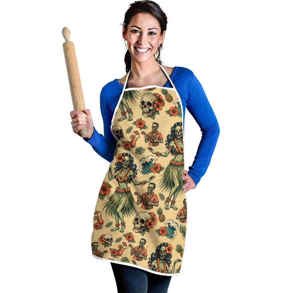 Hawaii Halloween Apron Spooky Tropical Hula Zombie