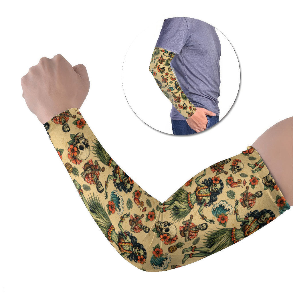 Hawaii Halloween Arm Sleeves Spooky Tropical Hula Zombie