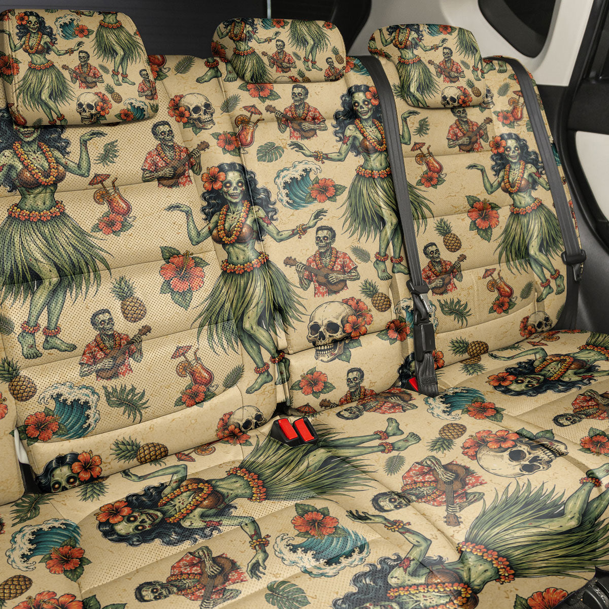 Hawaii Halloween Back Car Seat Cover Spooky Tropical Hula Zombie