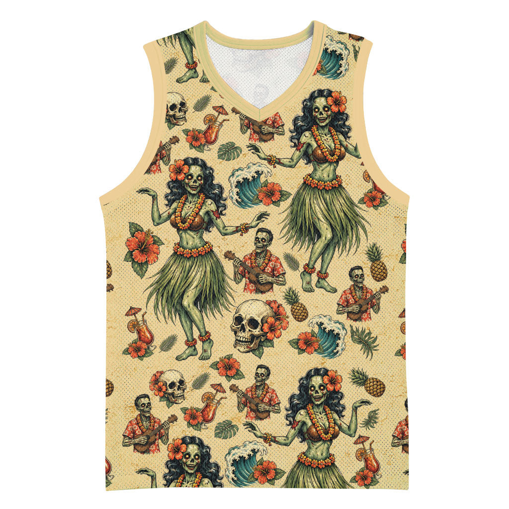 Hawaii Halloween Basketball Jersey Spooky Tropical Hula Zombie