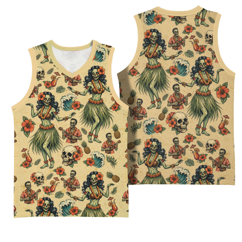 Hawaii Halloween Basketball Jersey Spooky Tropical Hula Zombie