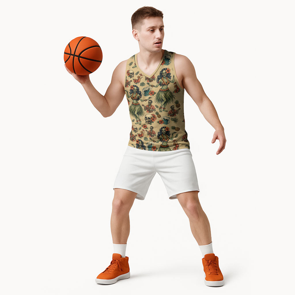 Hawaii Halloween Basketball Jersey Spooky Tropical Hula Zombie