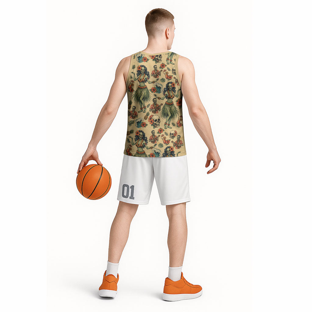 Hawaii Halloween Basketball Jersey Spooky Tropical Hula Zombie
