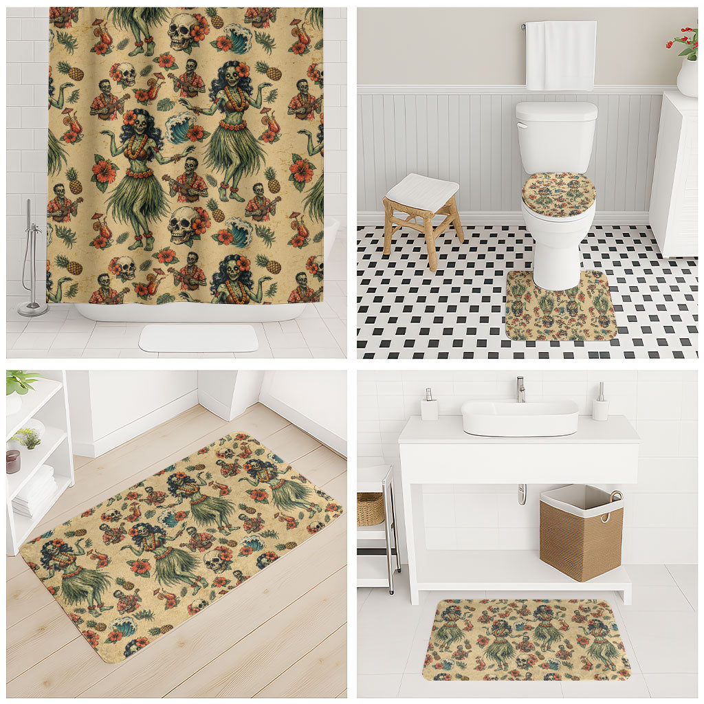 Hawaii Halloween Bathroom Set Spooky Tropical Hula Zombie