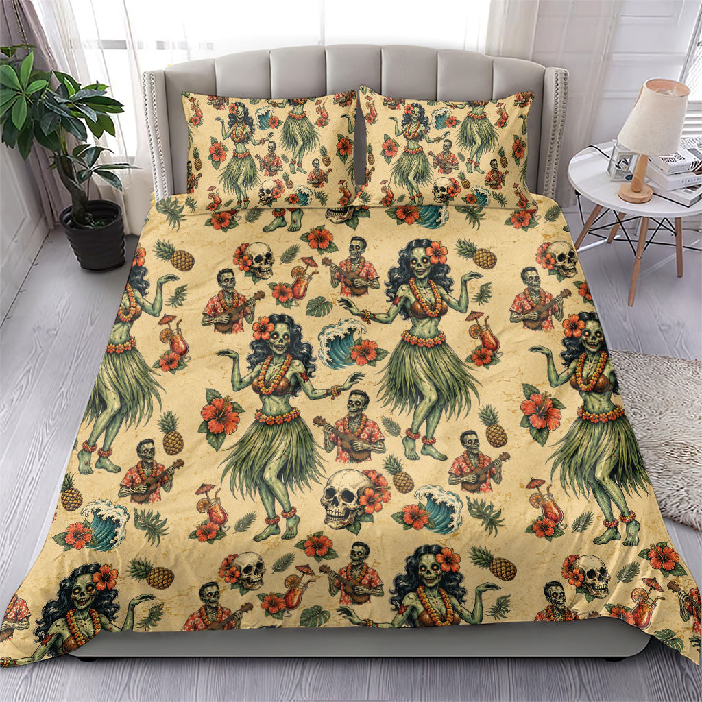 Hawaii Halloween Bedding Set Spooky Tropical Hula Zombie