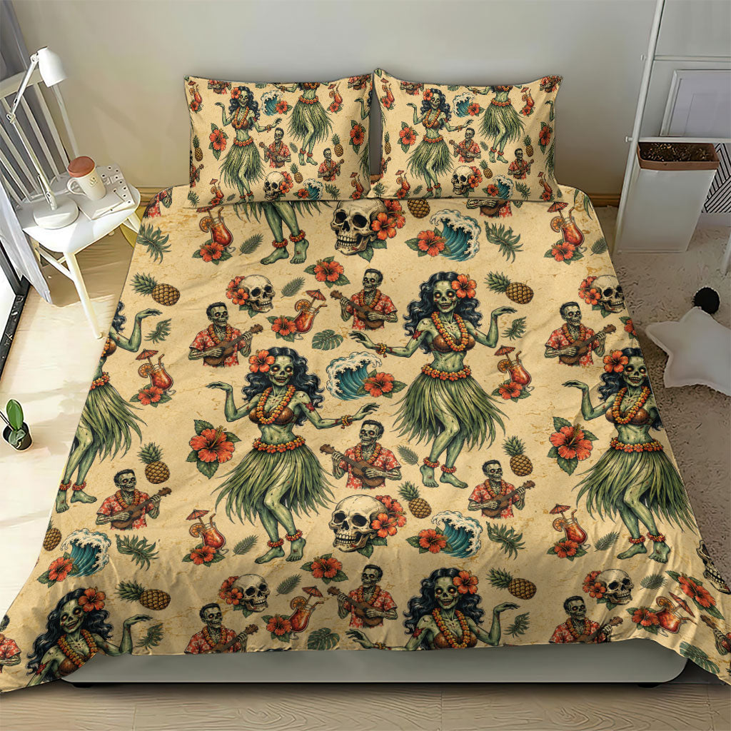 Hawaii Halloween Bedding Set Spooky Tropical Hula Zombie