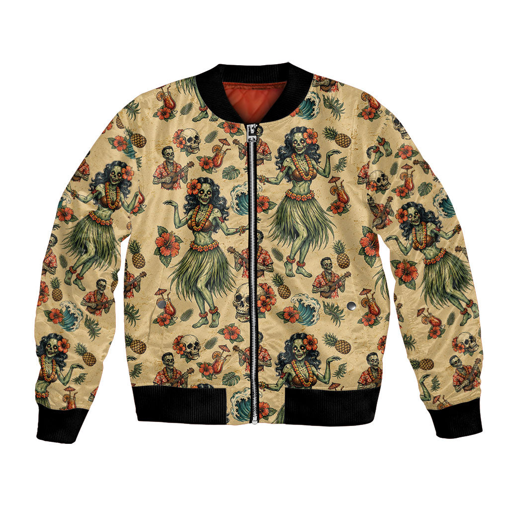 Hawaii Halloween Bomber Jacket Spooky Tropical Hula Zombie