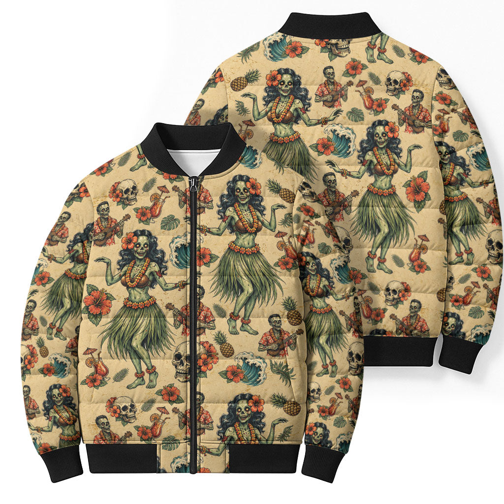 Hawaii Halloween Bomber Puffer Jacket Spooky Tropical Hula Zombie