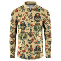 Hawaii Halloween Button Sweatshirt Spooky Tropical Hula Zombie