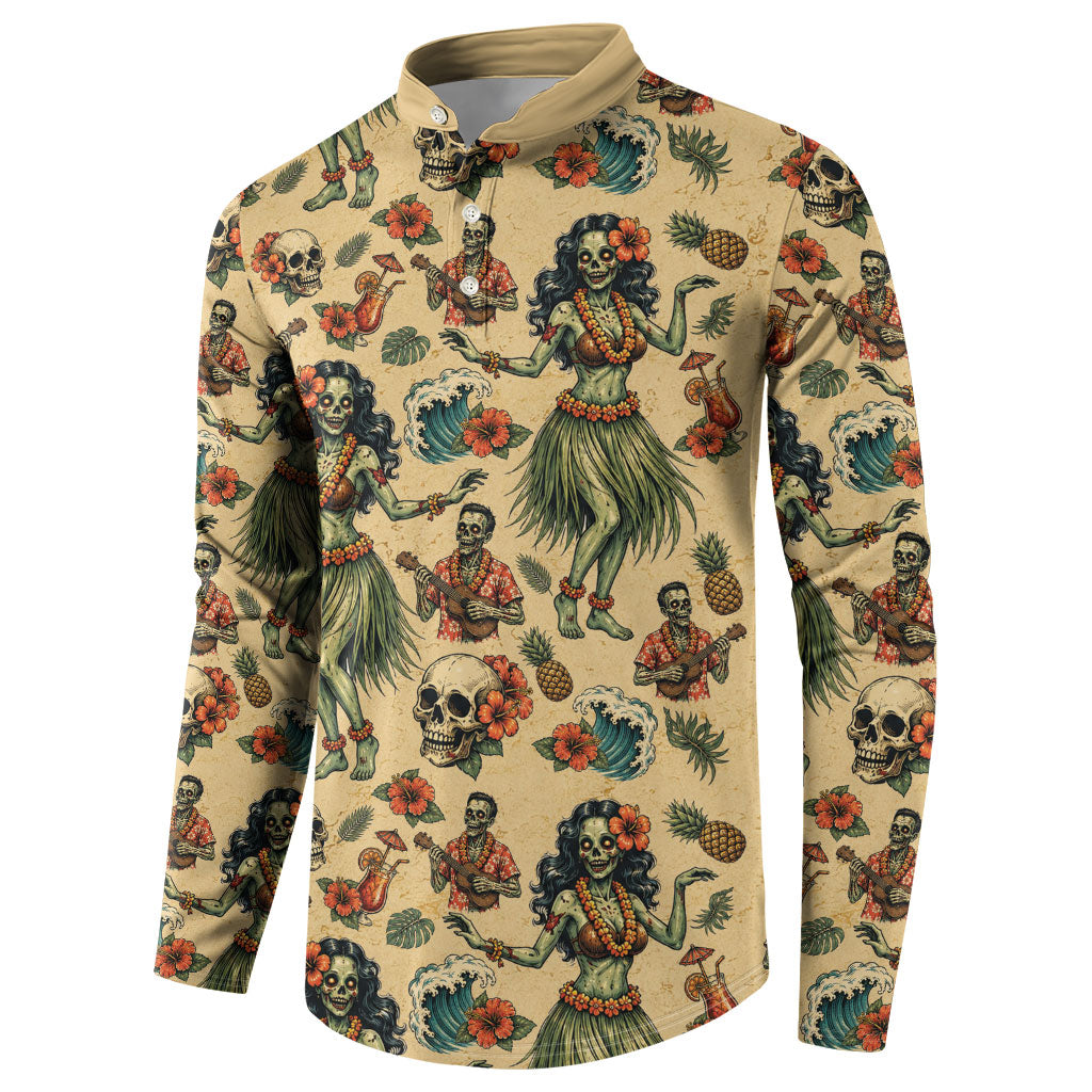 Hawaii Halloween Button Sweatshirt Spooky Tropical Hula Zombie