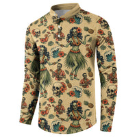 Hawaii Halloween Button Sweatshirt Spooky Tropical Hula Zombie