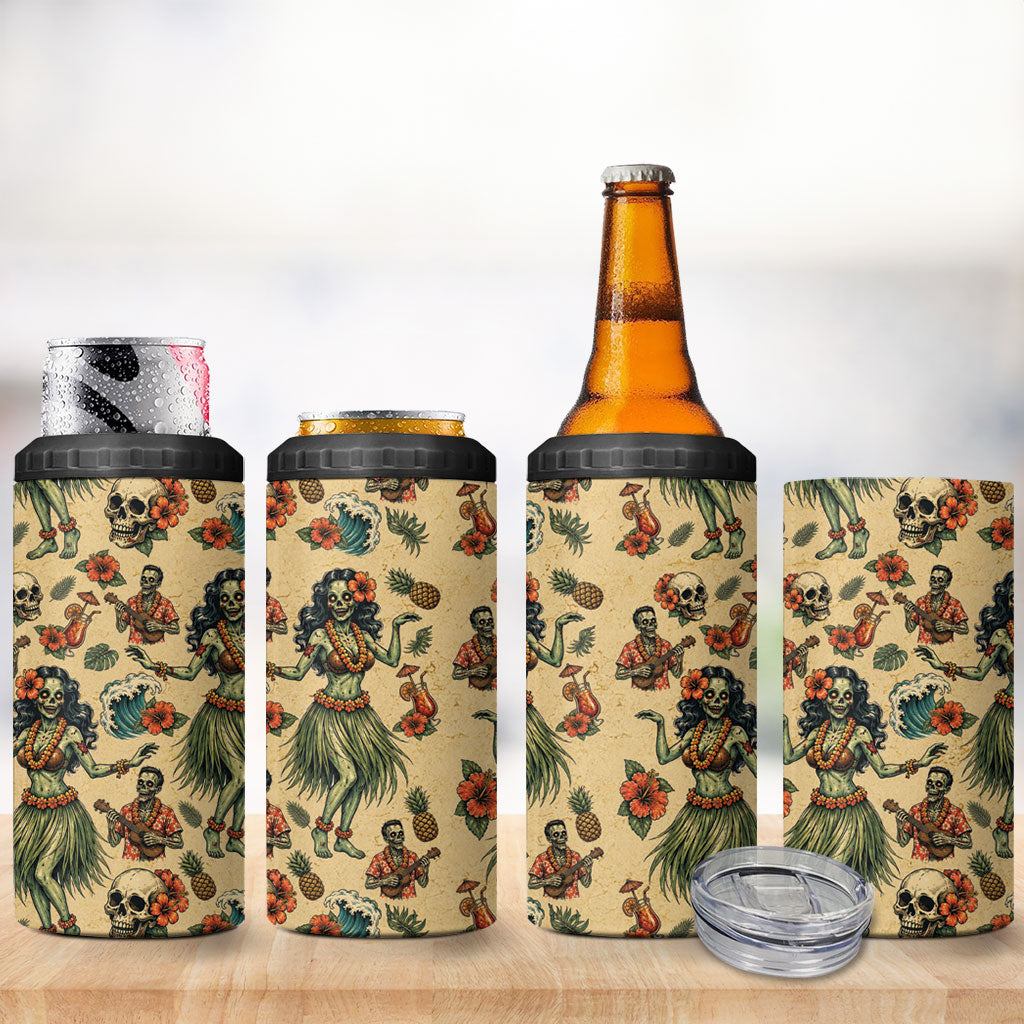Hawaii Halloween 4 in 1 Can Cooler Tumbler Spooky Tropical Hula Zombie