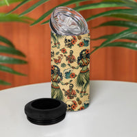 Hawaii Halloween 4 in 1 Can Cooler Tumbler Spooky Tropical Hula Zombie