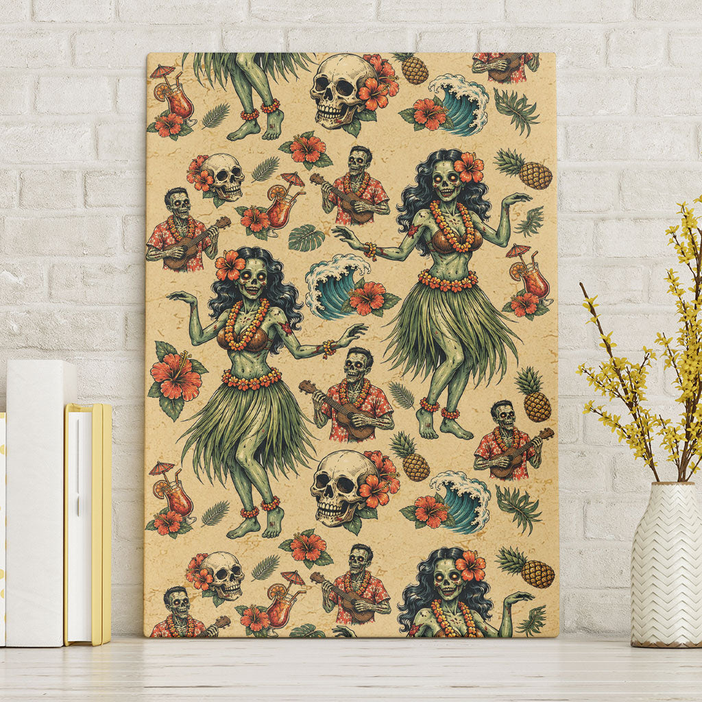 Hawaii Halloween Canvas Wall Art Spooky Tropical Hula Zombie