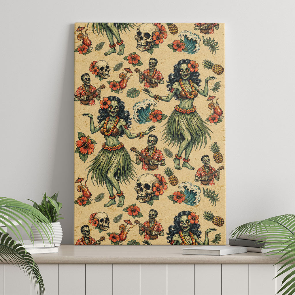 Hawaii Halloween Canvas Wall Art Spooky Tropical Hula Zombie