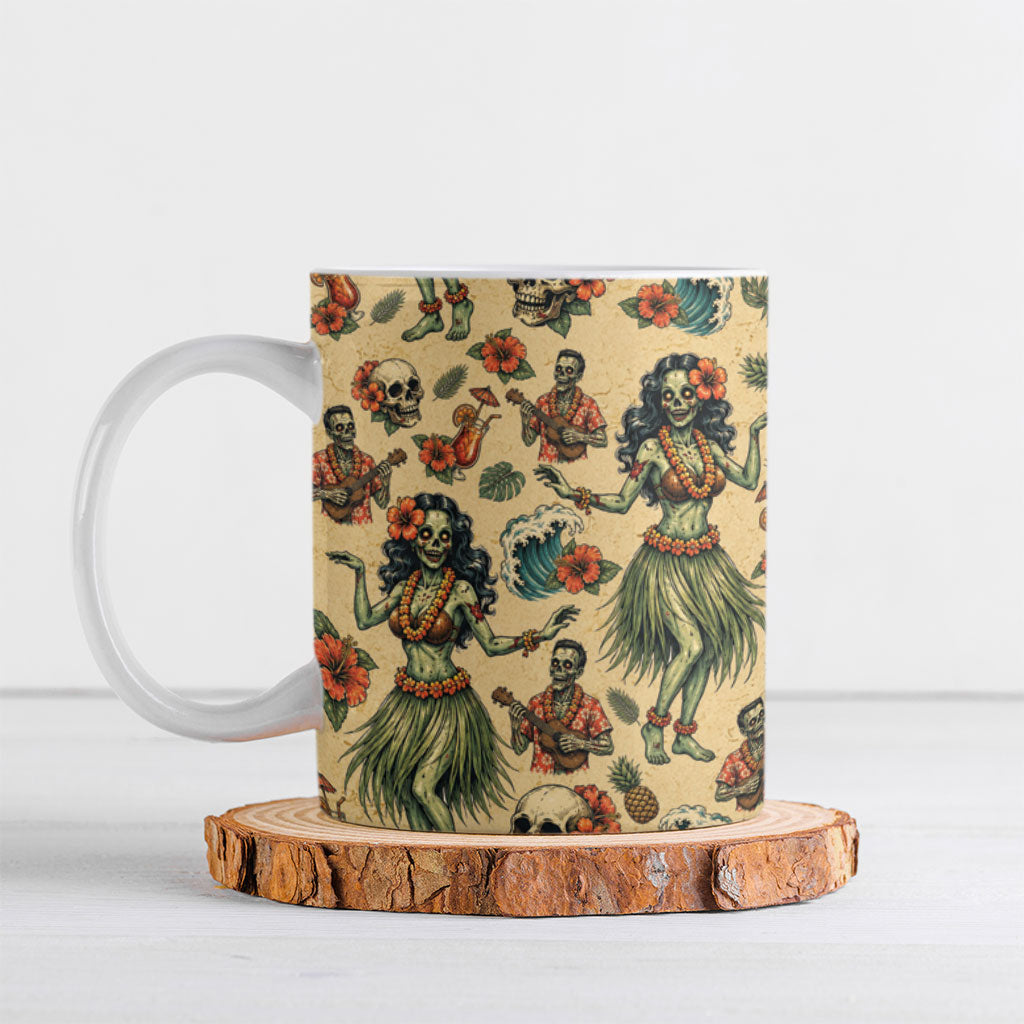 Hawaii Halloween Ceramic Mug Spooky Tropical Hula Zombie
