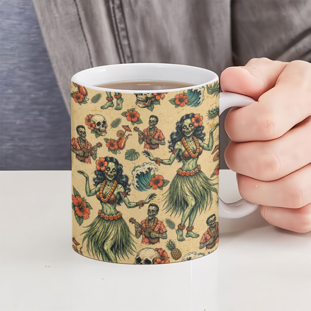 Hawaii Halloween Ceramic Mug Spooky Tropical Hula Zombie