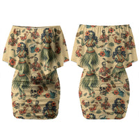 Hawaii Halloween Couples Matching Off Shoulder Short Dress and Long Sleeve Button Shirt Spooky Tropical Hula Zombie