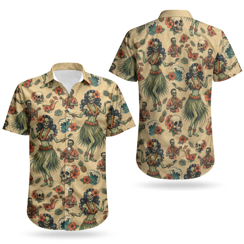 Hawaii Halloween Couples Matching Tank Maxi Dress and Hawaiian Shirt Spooky Tropical Hula Zombie