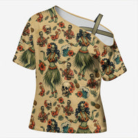 Hawaii Halloween Cross Shoulder Shirt Spooky Tropical Hula Zombie