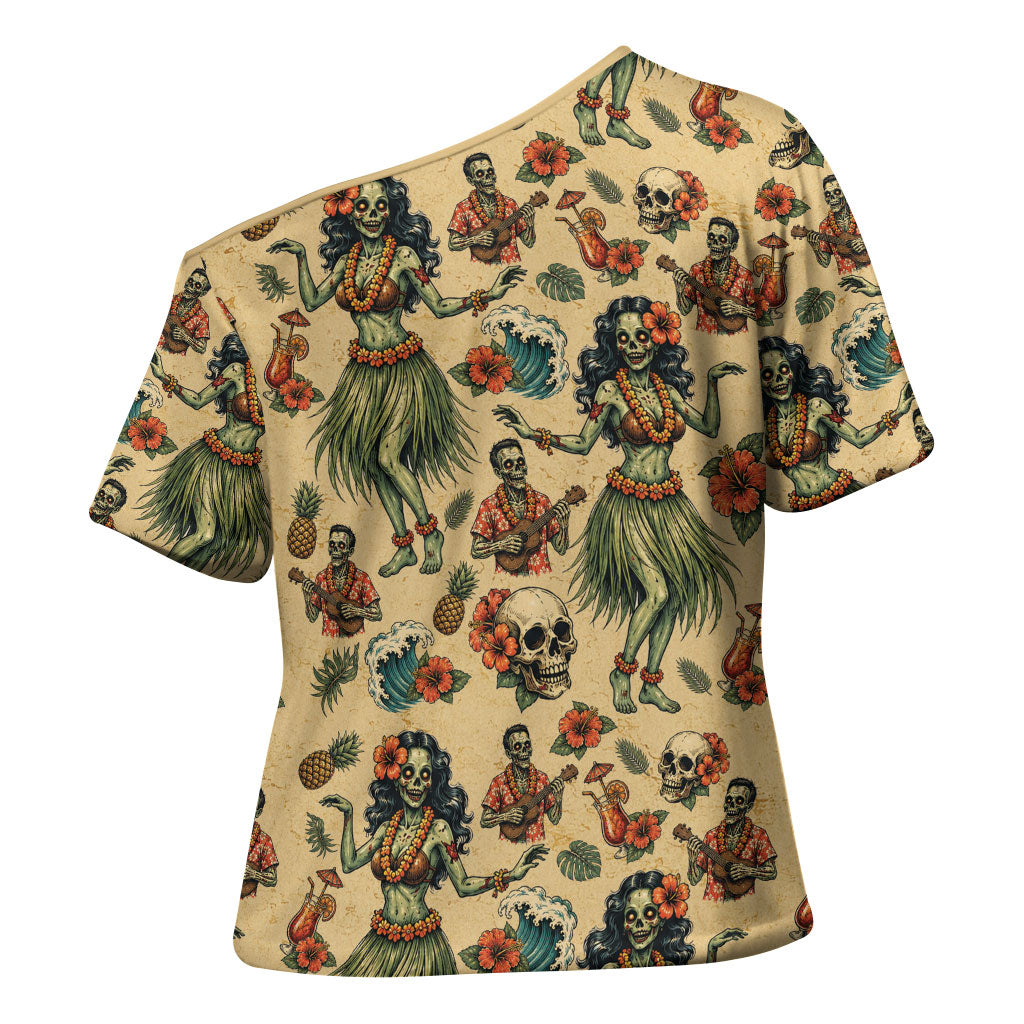 Hawaii Halloween Cross Shoulder Shirt Spooky Tropical Hula Zombie