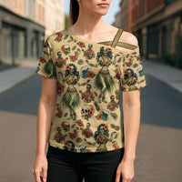 Hawaii Halloween Cross Shoulder Shirt Spooky Tropical Hula Zombie