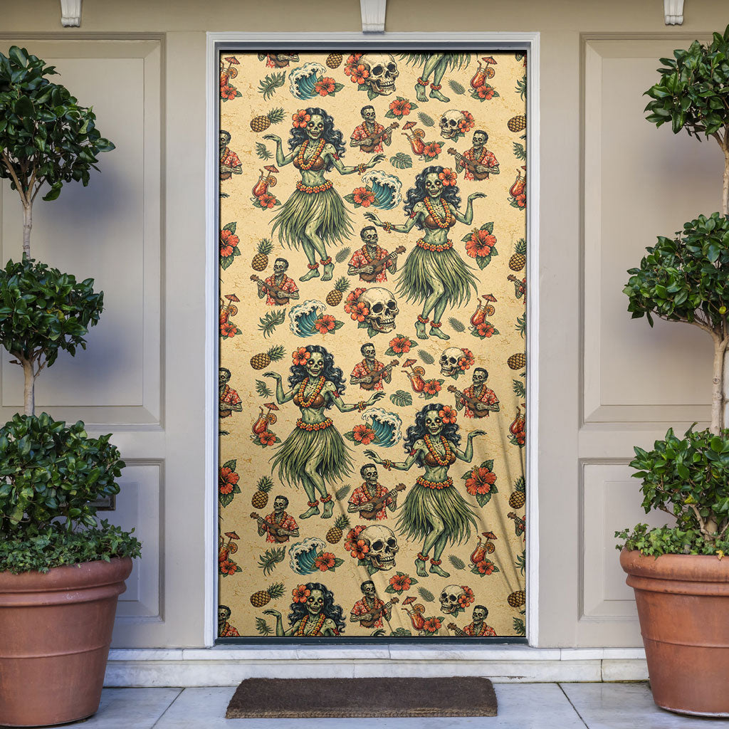 Hawaii Halloween Door Cover Spooky Tropical Hula Zombie