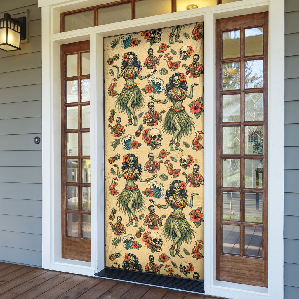 Hawaii Halloween Door Cover Spooky Tropical Hula Zombie