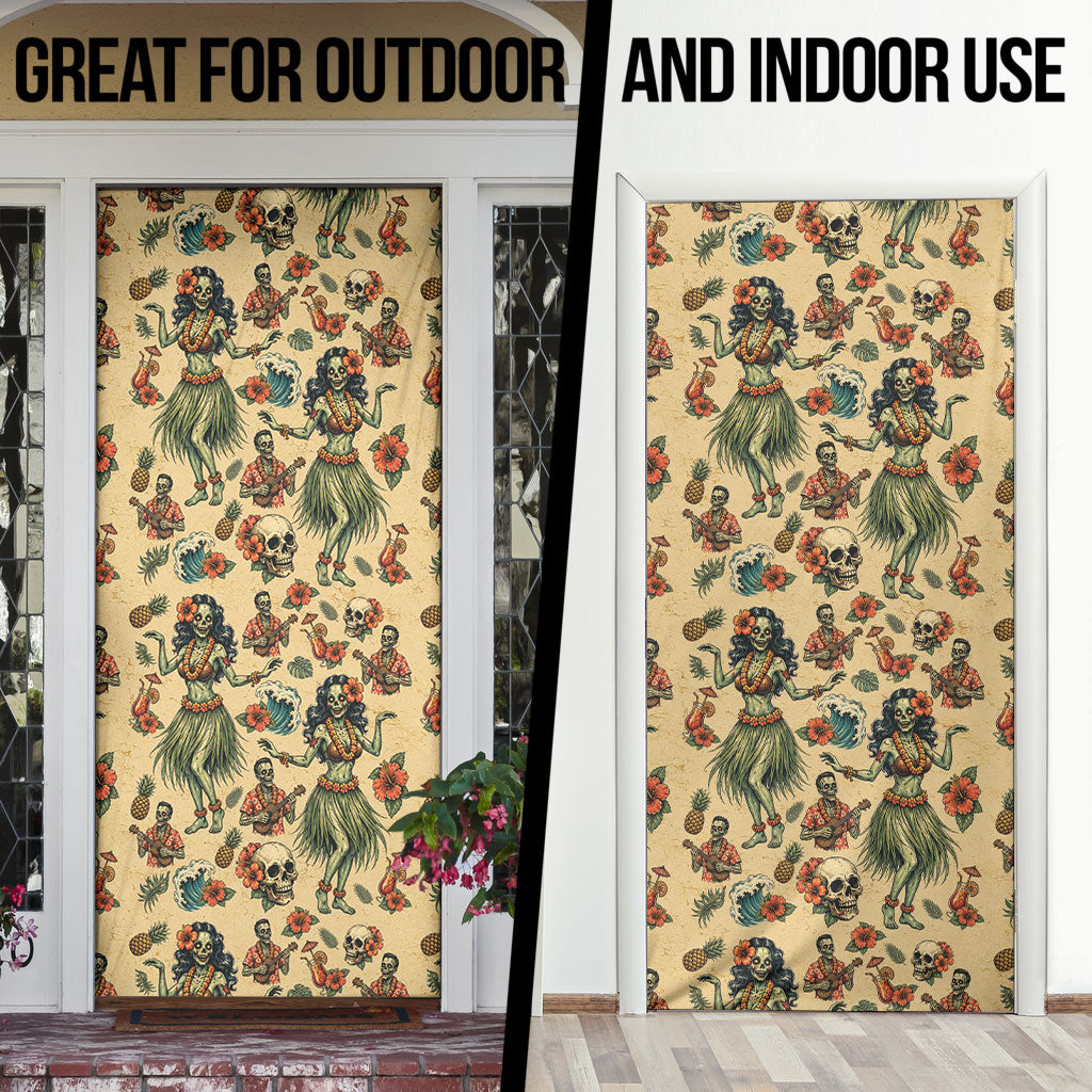 Hawaii Halloween Door Cover Spooky Tropical Hula Zombie