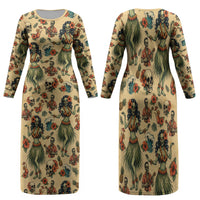 Hawaii Halloween Family Matching Long Sleeve Bodycon Dress and Hawaiian Shirt Spooky Tropical Hula Zombie