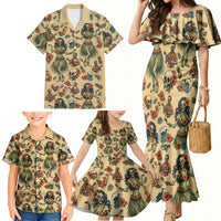 Hawaii Halloween Family Matching Mermaid Dress and Hawaiian Shirt Spooky Tropical Hula Zombie