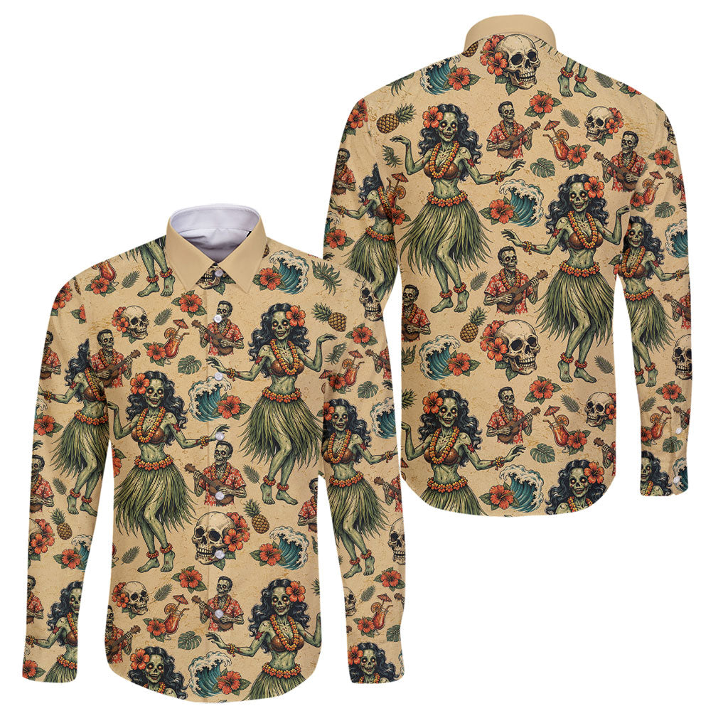Hawaii Halloween Family Matching Off Shoulder Maxi Dress and Hawaiian Shirt Spooky Tropical Hula Zombie