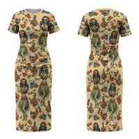 Hawaii Halloween Family Matching Short Sleeve Bodycon Dress and Hawaiian Shirt Spooky Tropical Hula Zombie