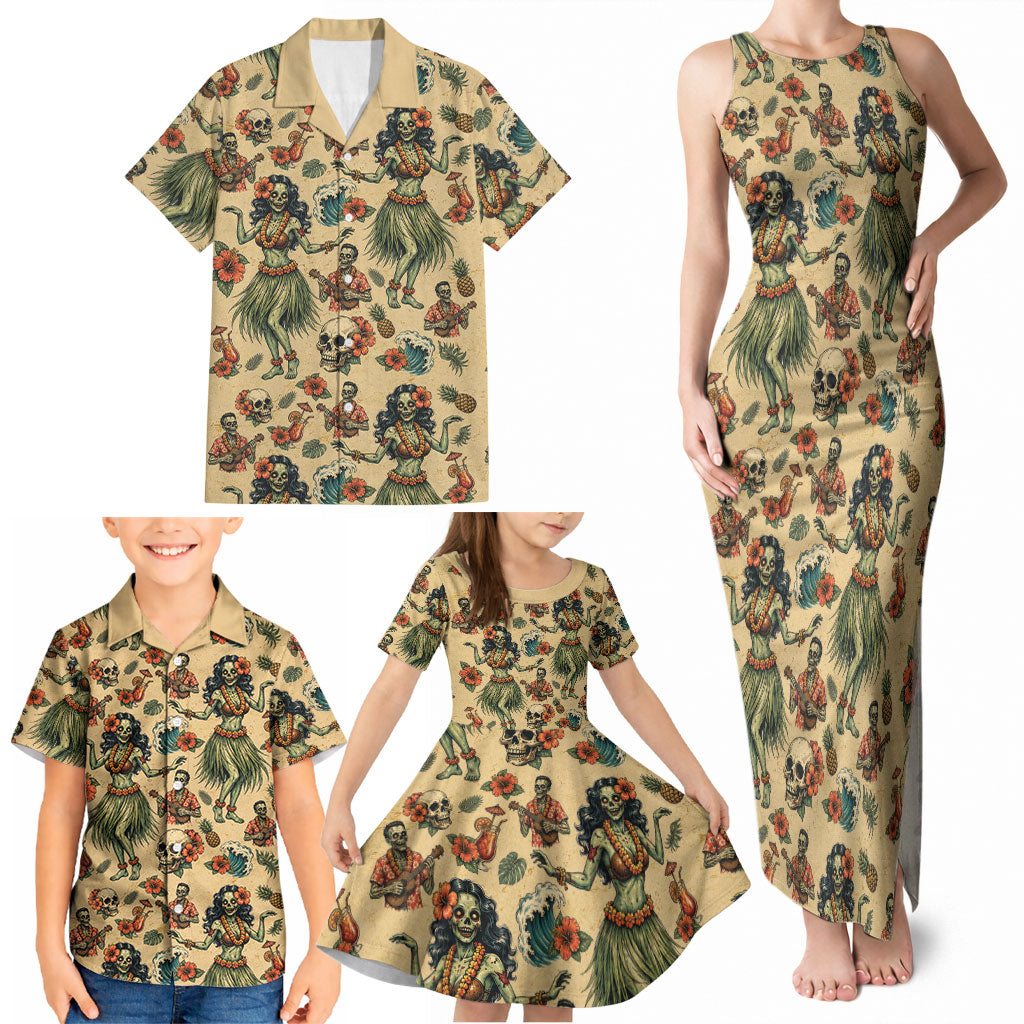 Hawaii Halloween Family Matching Tank Maxi Dress and Hawaiian Shirt Spooky Tropical Hula Zombie