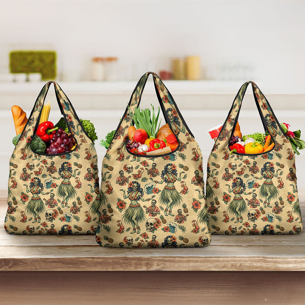 Hawaii Halloween Grocery Bag Spooky Tropical Hula Zombie