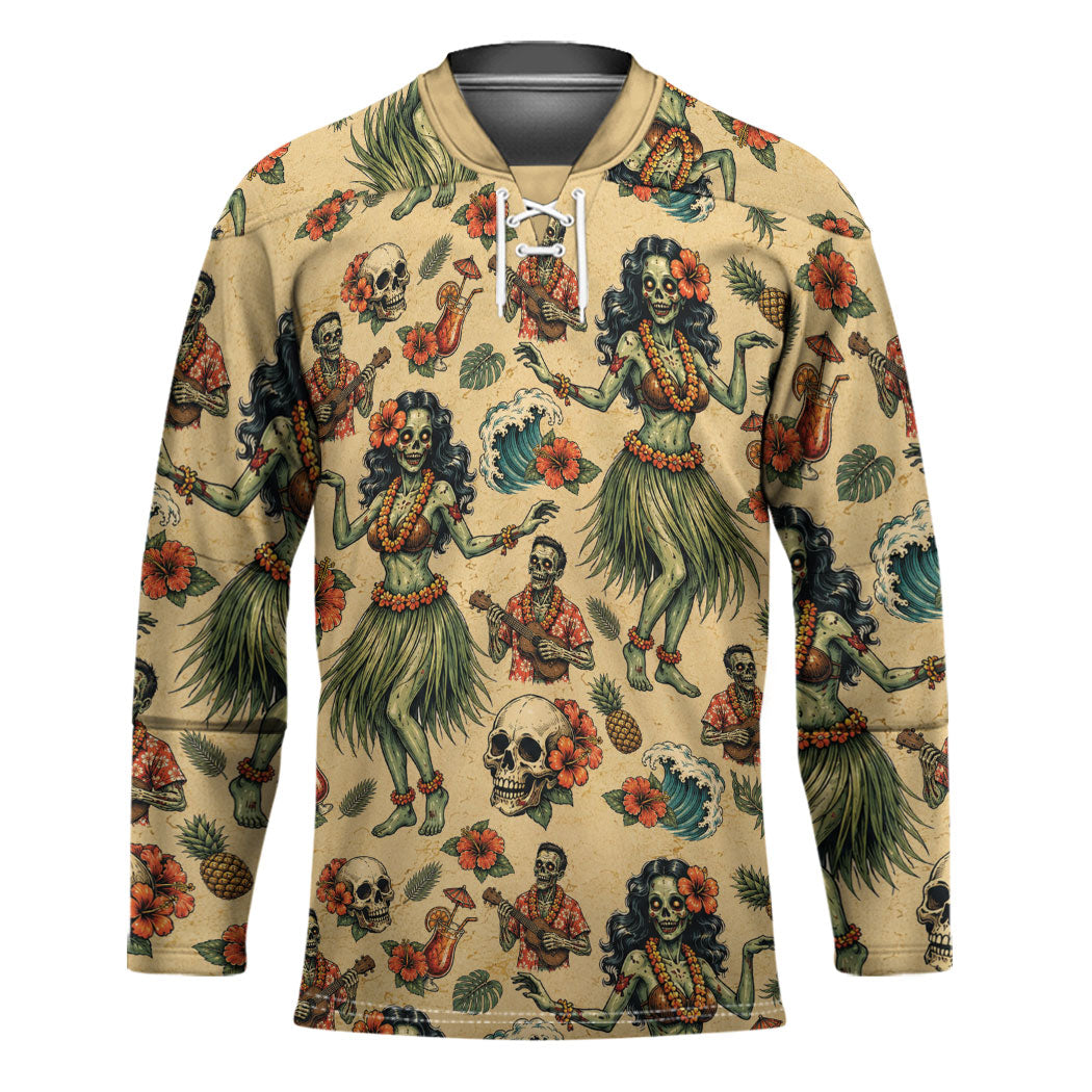 Hawaii Halloween Hockey Jersey Spooky Tropical Hula Zombie