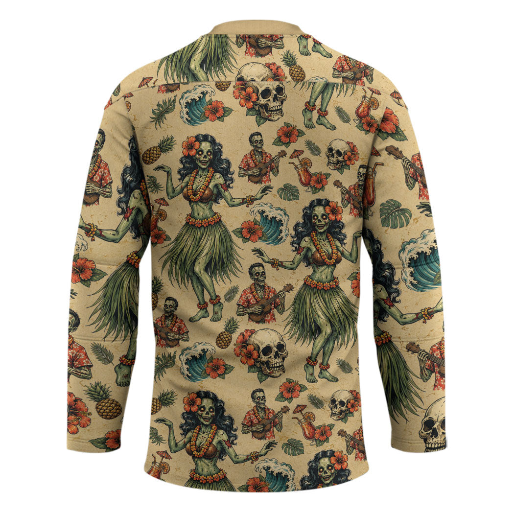 Hawaii Halloween Hockey Jersey Spooky Tropical Hula Zombie