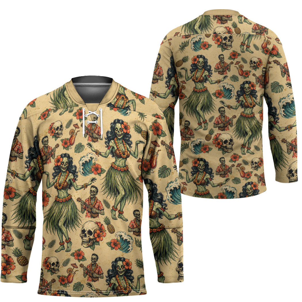 Hawaii Halloween Hockey Jersey Spooky Tropical Hula Zombie