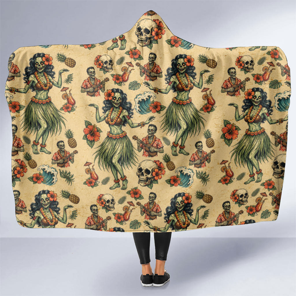 Hawaii Halloween Hooded Blanket Spooky Tropical Hula Zombie