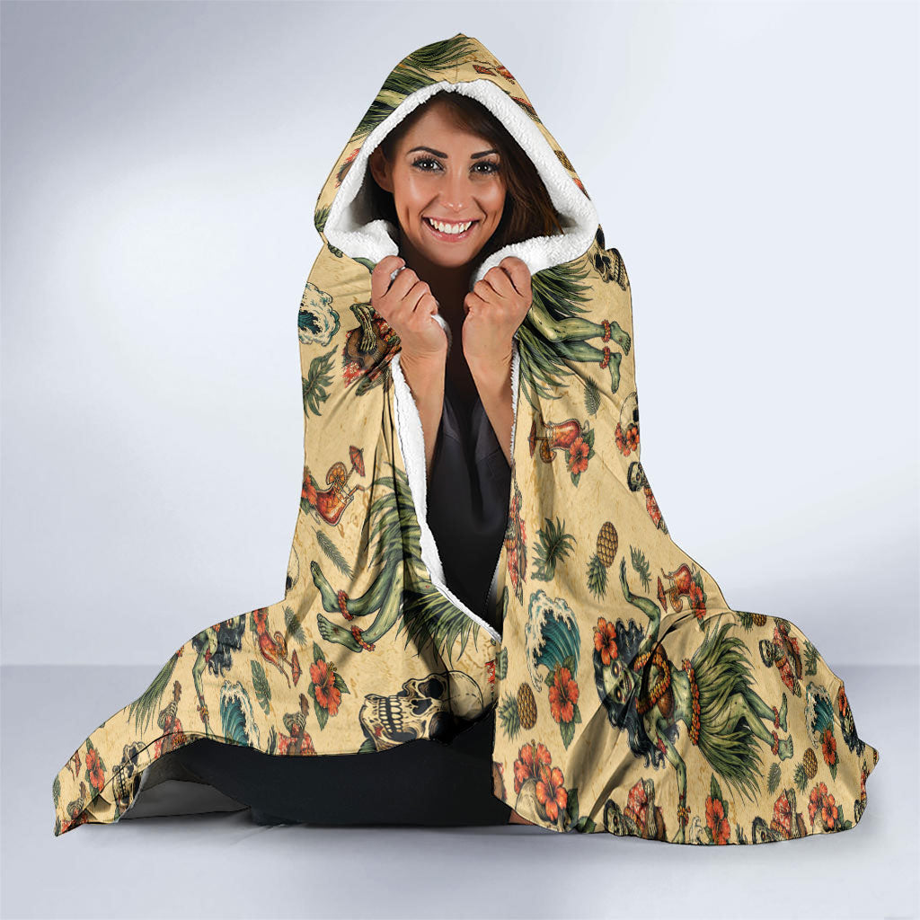 Hawaii Halloween Hooded Blanket Spooky Tropical Hula Zombie