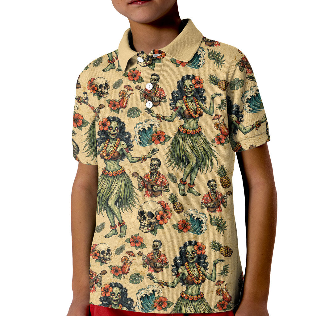 Hawaii Halloween Kid Polo Shirt Spooky Tropical Hula Zombie
