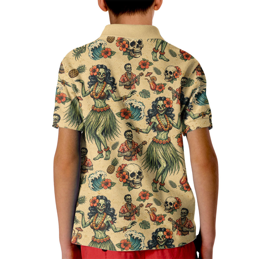 Hawaii Halloween Kid Polo Shirt Spooky Tropical Hula Zombie
