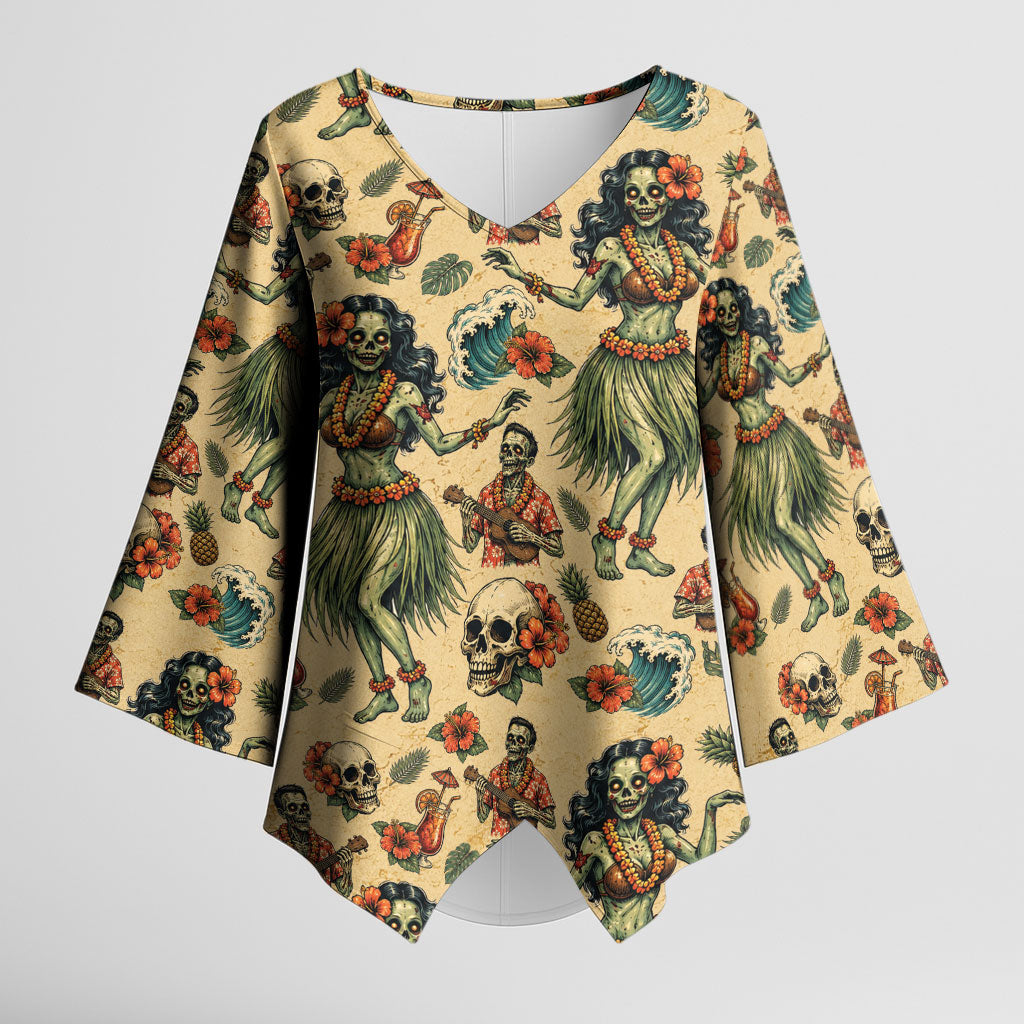 Hawaii Halloween Kimono Sleeve Blouse Spooky Tropical Hula Zombie
