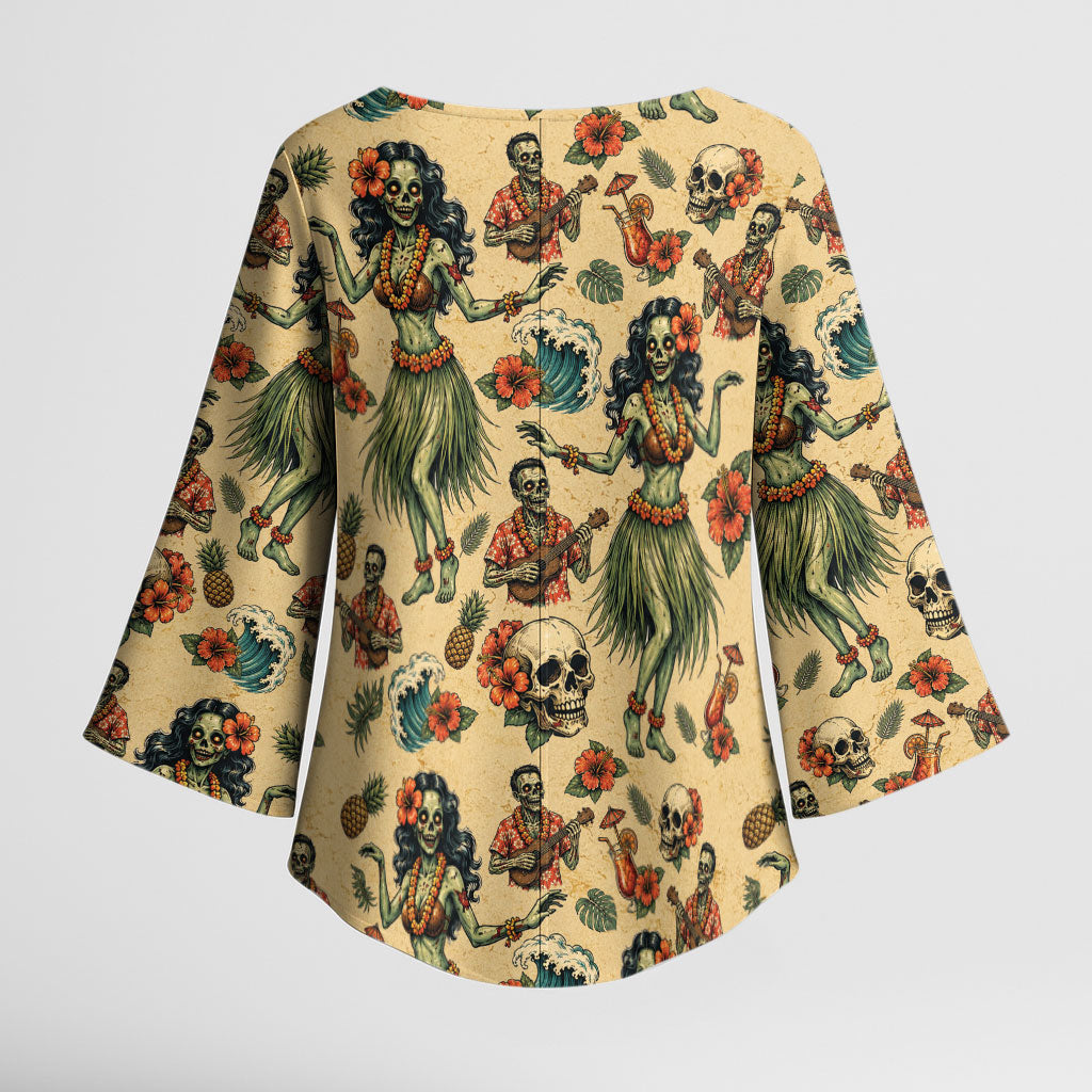 Hawaii Halloween Kimono Sleeve Blouse Spooky Tropical Hula Zombie