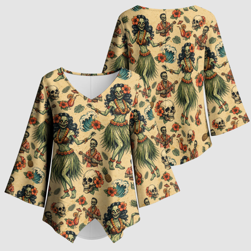 Hawaii Halloween Kimono Sleeve Blouse Spooky Tropical Hula Zombie